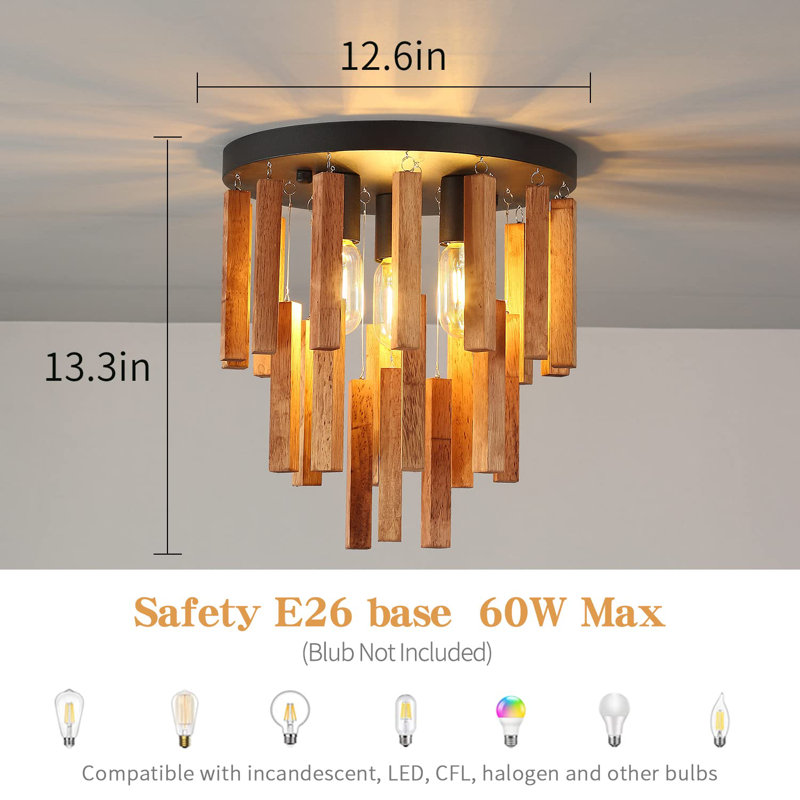 Plafonnier semi-encastré 3 lumières 3 lumières Boho