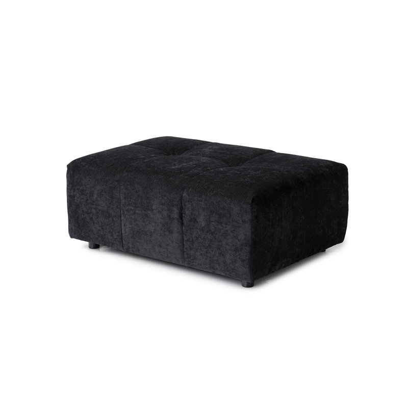 Kay Crumley Upholstered Modern Linen Fabric Ottoman, Black
