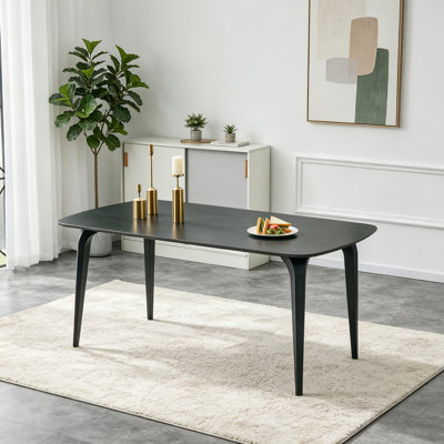 Table de salle à manger rectangulaire moderne, plateau de table en pierre frittée de qualité supérieure avec base en métal robuste, table de cuisine et de salle à manger résistante à la chaleur et aux égratignures (Vic foncé, 1 table)