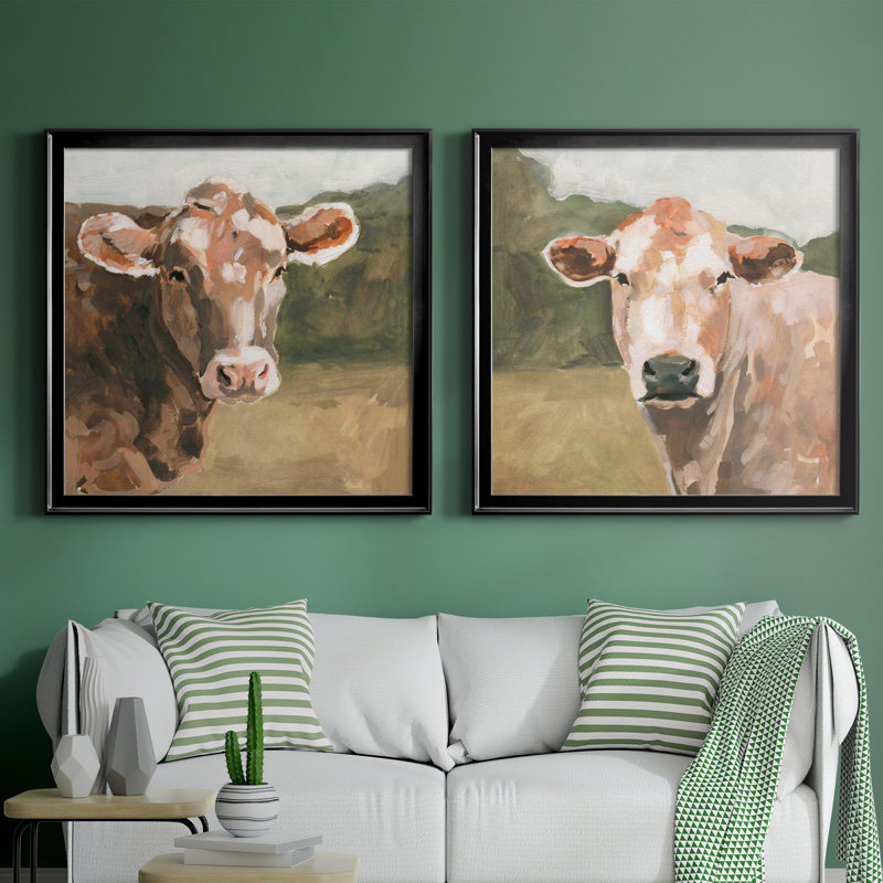 «On the pasture I», ensemble de 2 reproductions d'art sur toile, H 34,5 po x l 69 po x P 1,5 po, Toile avec cadre noir