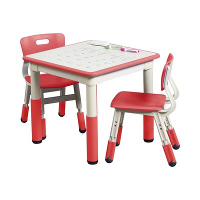 ECR4Kids Dry-Erase Square Activity Table with 2 Chairs, Adjustable, Kids Furniture, 3-Piece -  ELR-14439-RD
