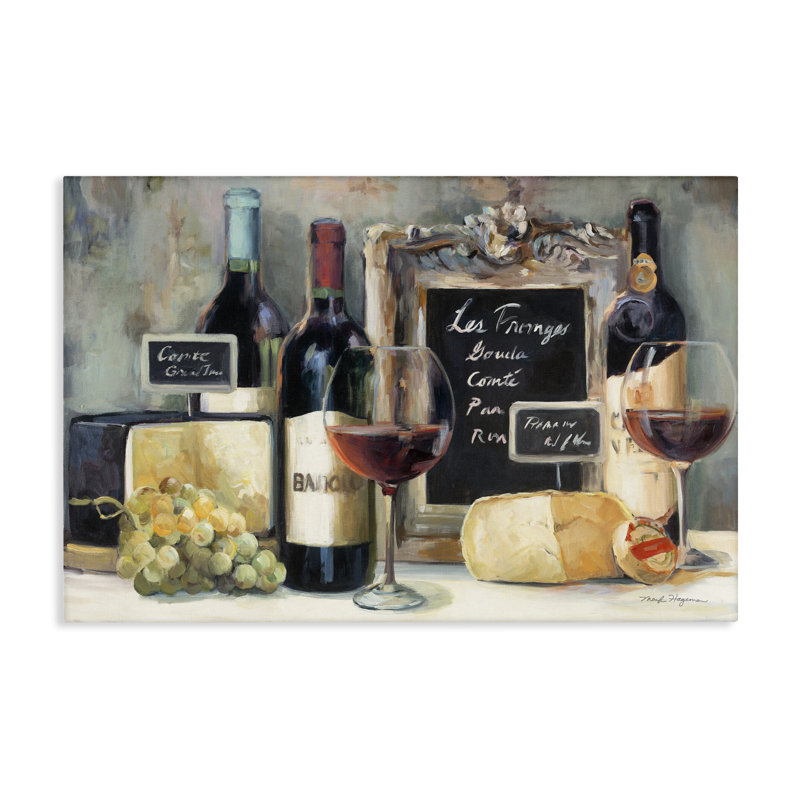 Art sur toile Parisian Wine & Cheese par Marilyn Hageman, H 20 po x l 30 po