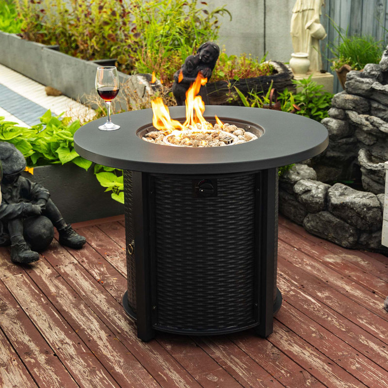 Round Fire Pit Table Propane Fire Table With Lava Rocks