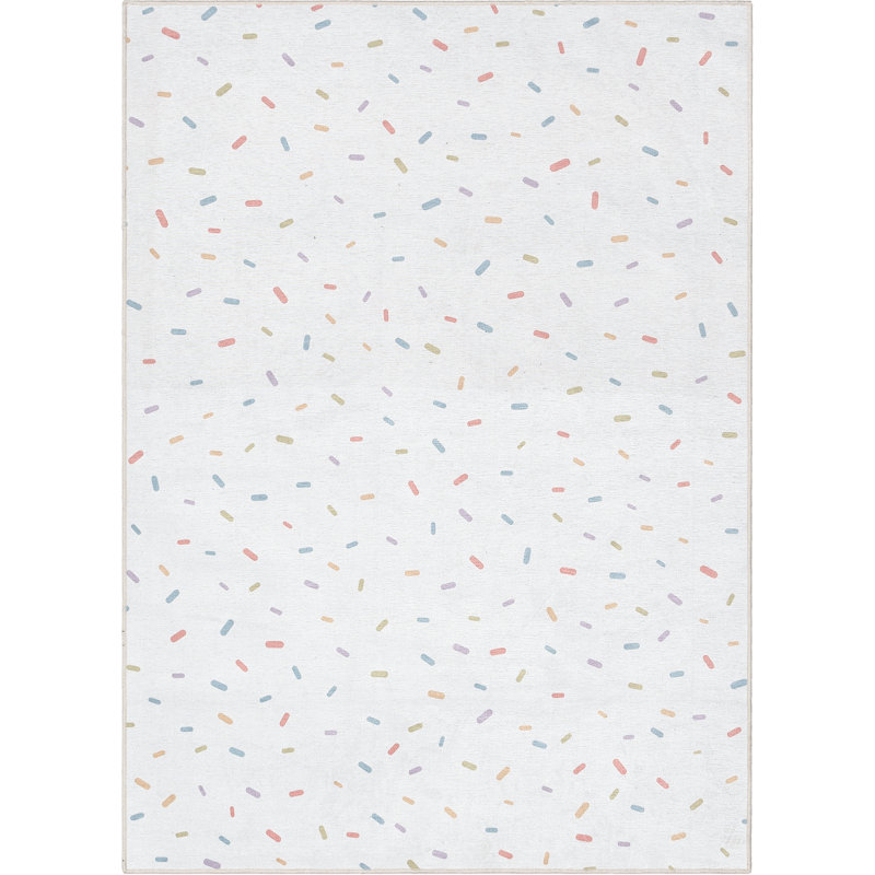 White and Multicolor Chenille Flat Woven Kids Rug, 6' x 9'