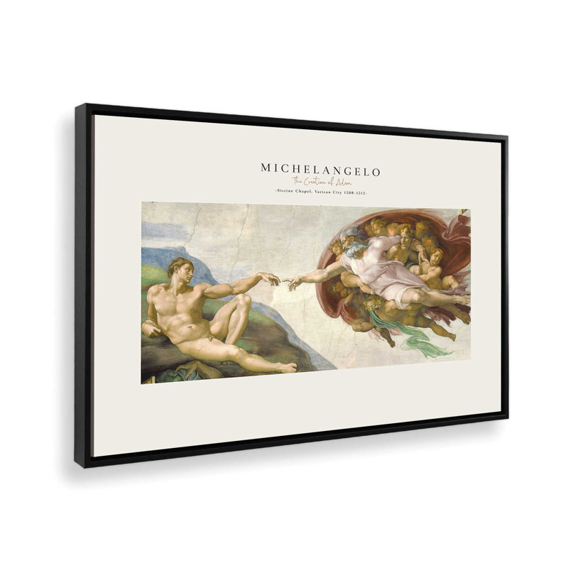 La création d'Adam par Michel-Ange v2, Cadre flottant noir satiné, H 24,75 po x l 36,75 po