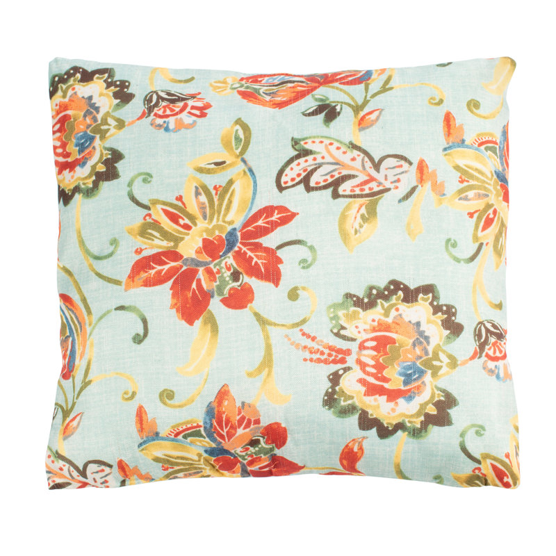 Gia 21" Square Red and Green Jacobean Floral Pillow