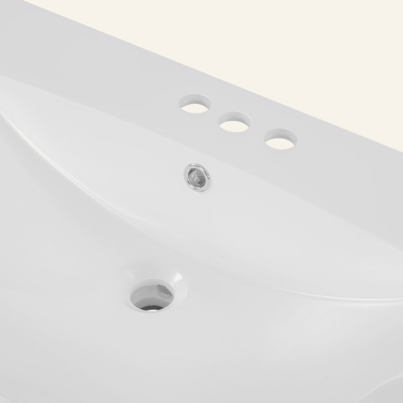 Plateau de meuble-lavabo simple 36 po avec lavabo blanc, 3 trous de robinet, céramique, blanc