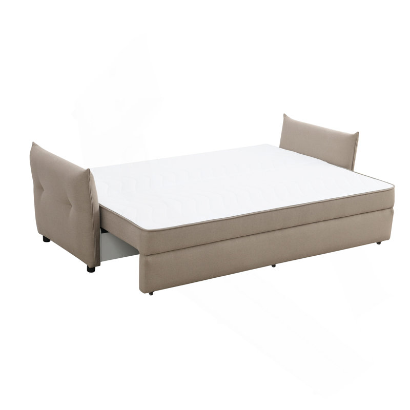 Lit gigogne escamotable en tissu avec rangement, Beige