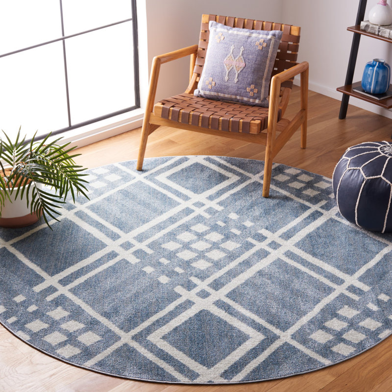 Tapis lavable Blair 228 bleu / ivoire, Rond 6 pi 7 po