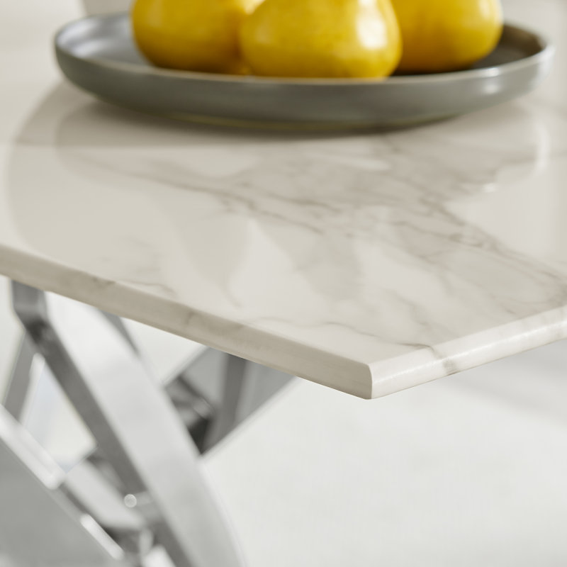 Table de salle à manger Chanden, Blanc, Argent argent