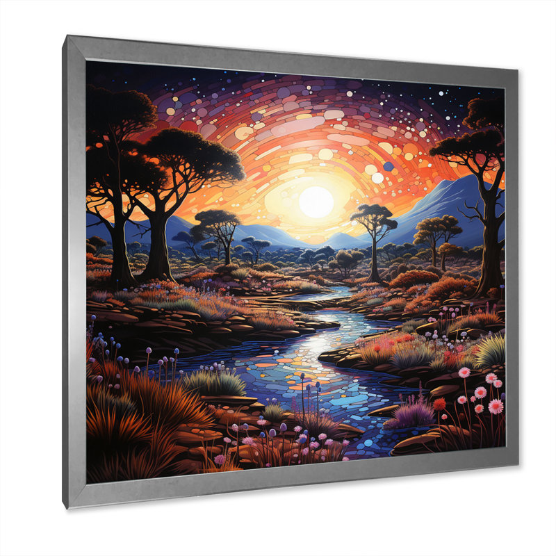 Désert crépuscule Oasis I - impression, H 30 po x l 30 po x P 1 po, Cadre simple argenté