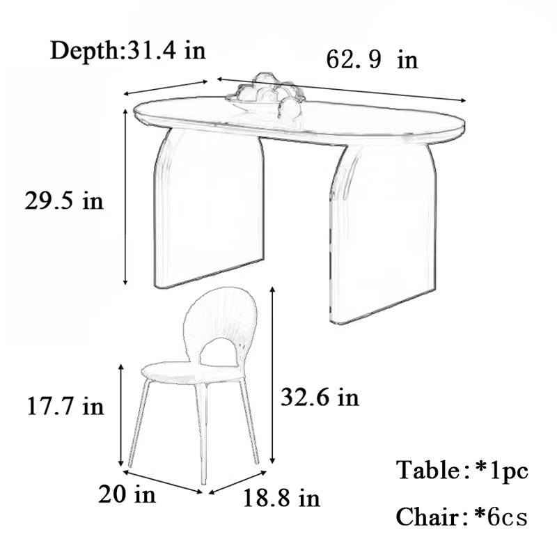 Table et chaise de salle à manger de style crème minimaliste, H 29,5 po x L 62,9 po x l 31,4 po