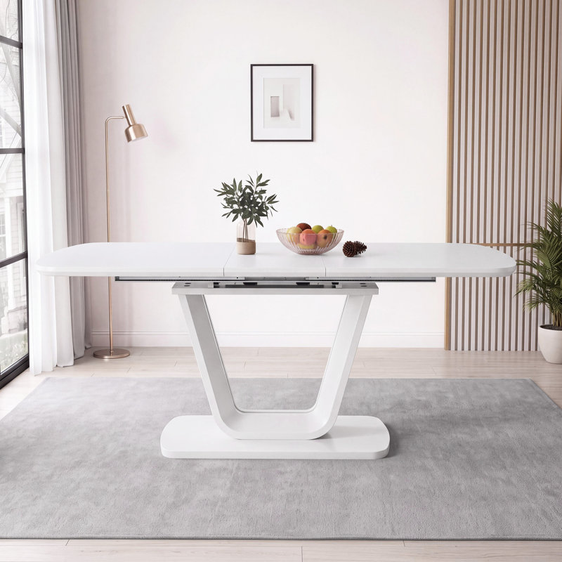 63 To 78.7 Inch Grey White Extendable Dining Table With U Shaped Legs Modern Industrial Mdf Kitchen Table For Home Or Office