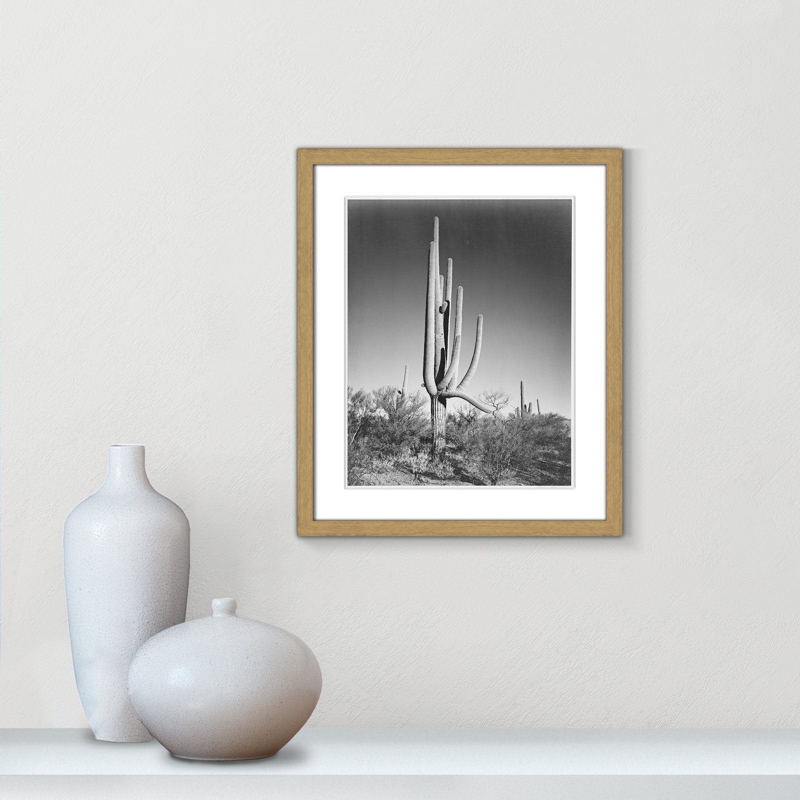 Cactus In Saguaro National Monument In Arizona by Ansel Adams, Natural, 19" H x 16" W x 0.75" D
