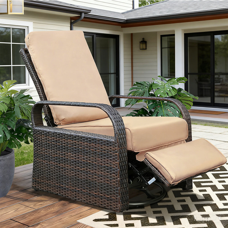 Chaise longue pivotante en osier pour l'extérieur, modèle de base pivotant à 360 ° avec coussin de siège imperméable, Kaki