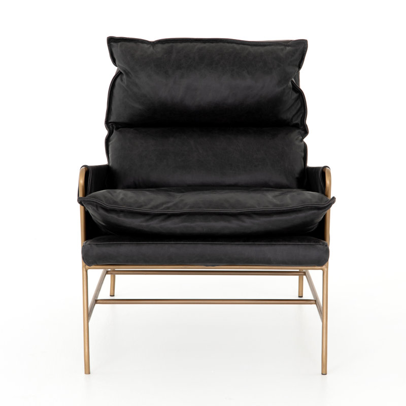 Westgate Side Chair, Sonoma Black Genuine Leather, Aged Brass