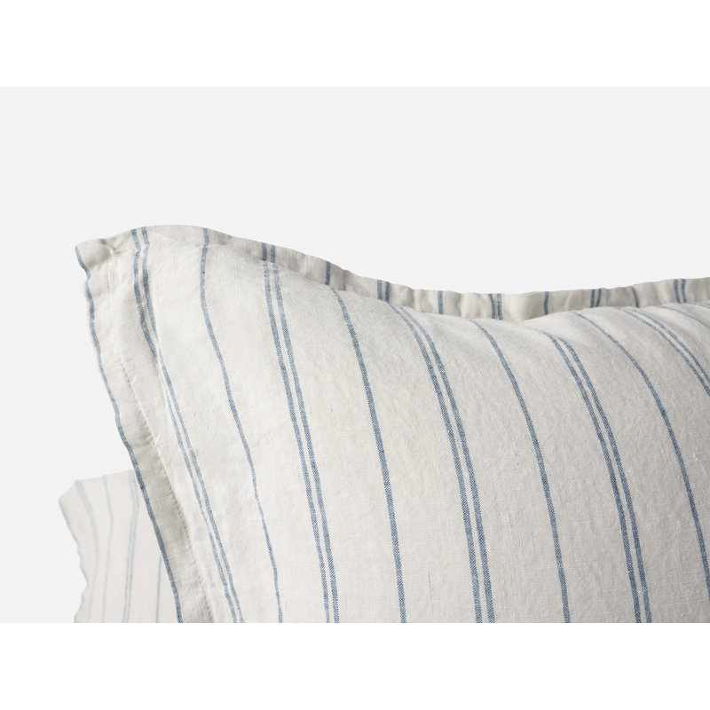 Linen Pillow Cover, Square 22", Fog Chambray Indigo Stripe