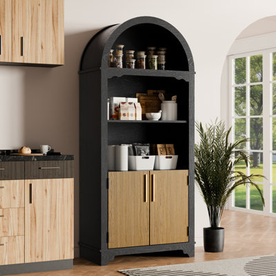 Vitrine arquée avec portes rayées décoratives, armoire de rangement moderne