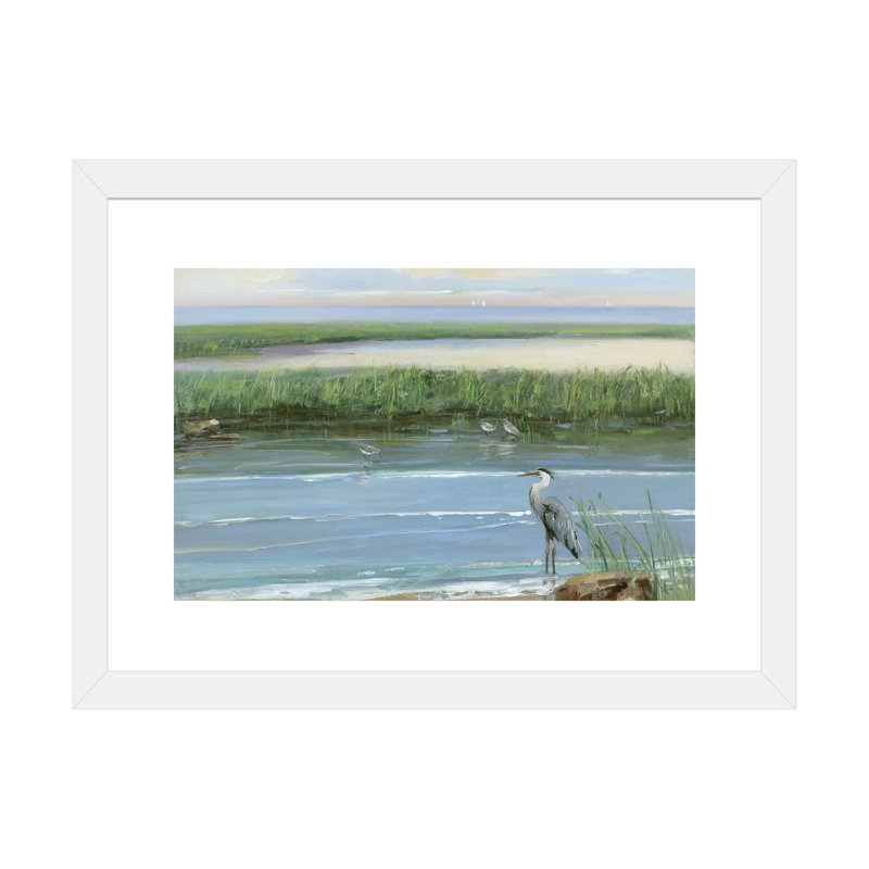 «Wading at Dusk» par Sally Swatland - reproduction d'art, H 24 po x l 32 po x P 1 po, Papier encadré blanc, Blanc