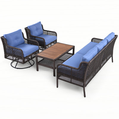 4 Pieces Patio Furniture Set with Swivel Chairs, Outdoor Wicker Sofas for 5-person, Sectional Rattan Outdoor Conversation Set for Poolside Backyard De