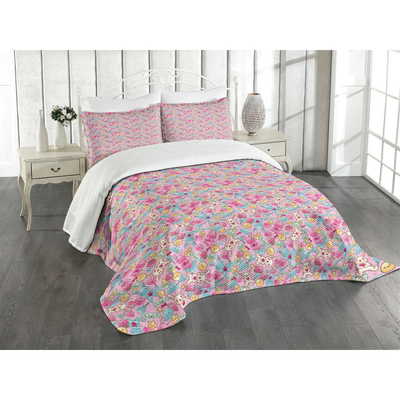 King Pink Quilted Bedspread Set with Pillow Shams