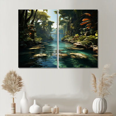 Dominicain Tropical Oasis II - ensemble d'art mural sur toile vert 2