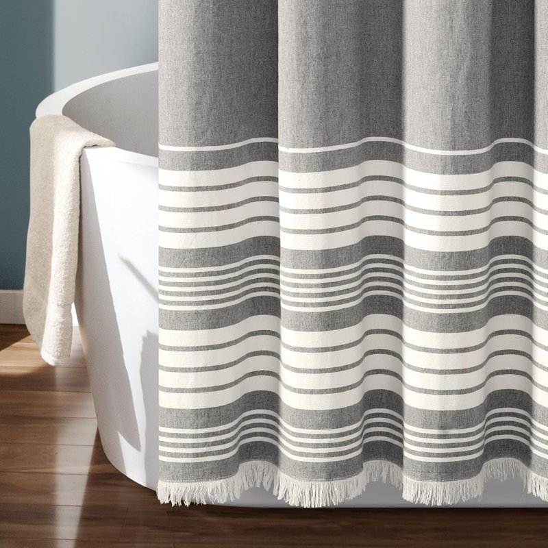 Cotton Shower Curtain Set, Grey