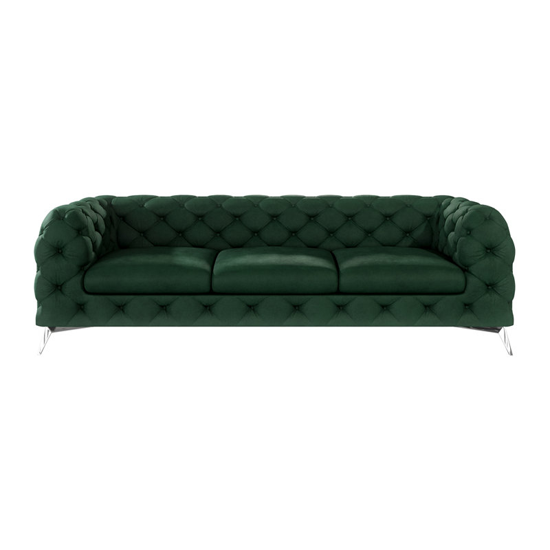 Chesterfield Sofa  3 Seater with Silver Metal Legs, Bottle Green