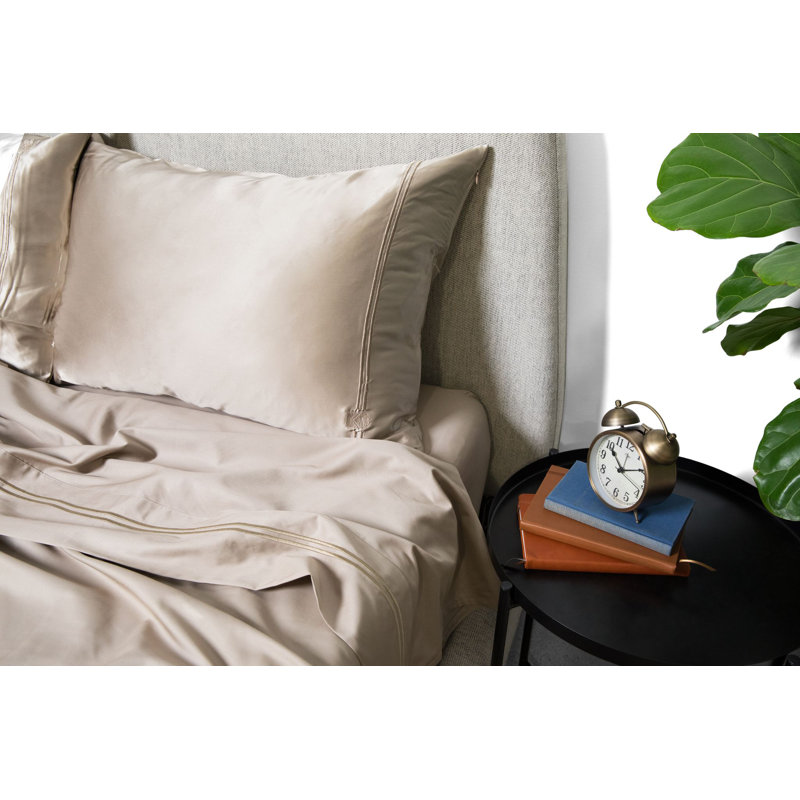 Silk Pillowcase Sheet Set, Cal.King Sheet Set with 2 Pillowcases, Champagne