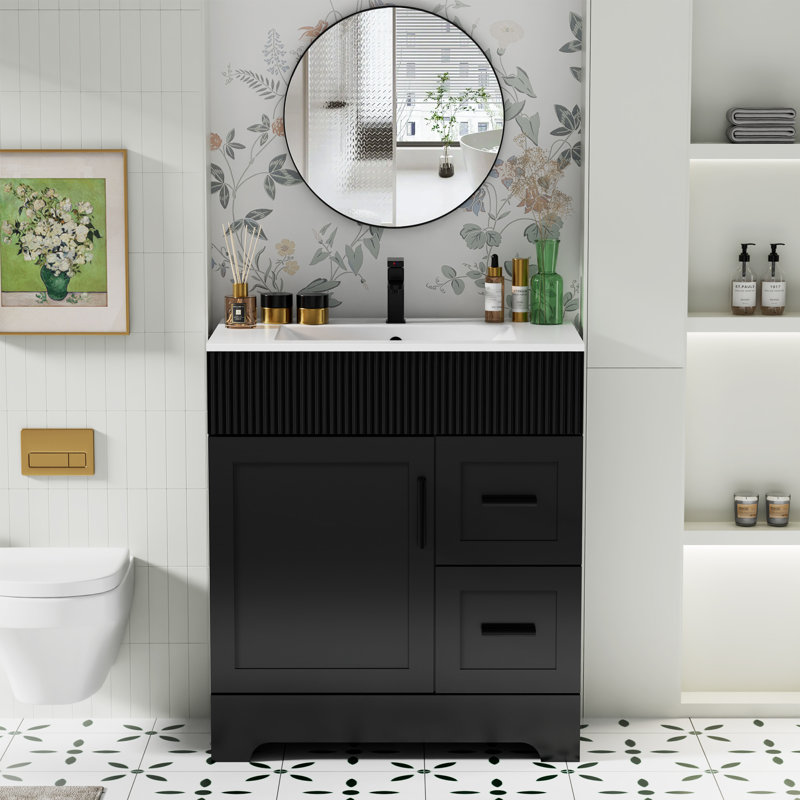 30" Freestanding Single Bathroom Vanity Base Only, Sink not Included, Black