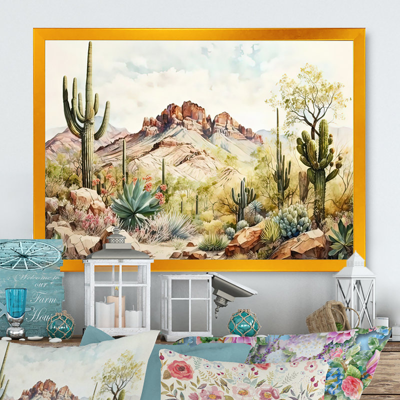 Arizona Desert III - art mural sud-ouest sur toile, Toile encadrée or simple, H 24 po x l 32 po x P 1 po