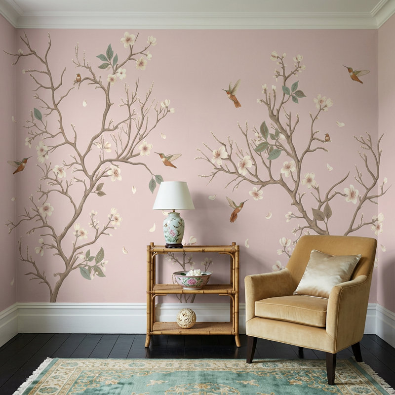 Décoration murale amovible à motif floral Branches de cerisiers en fleurs, 120 po x 96 po, Peler et coller