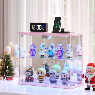 2-Tier Mini Display Cabinet with LED Lights, Charging Station