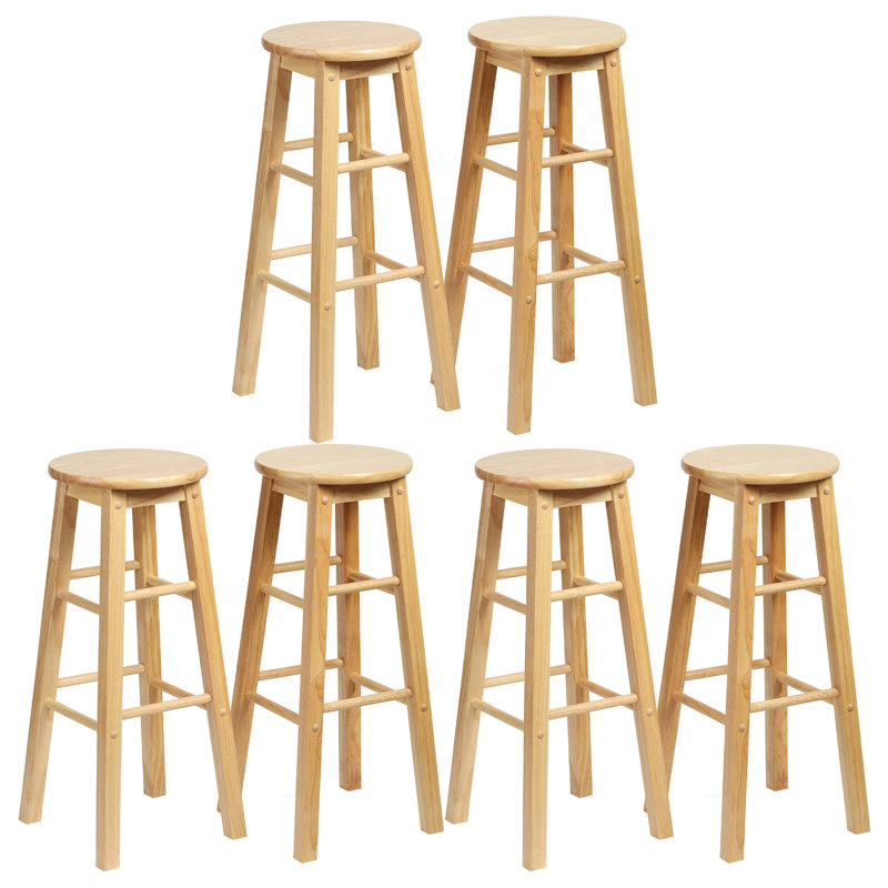 Classic Round Seat 29" Tall Kitchen Counter Stools, Natural, 6