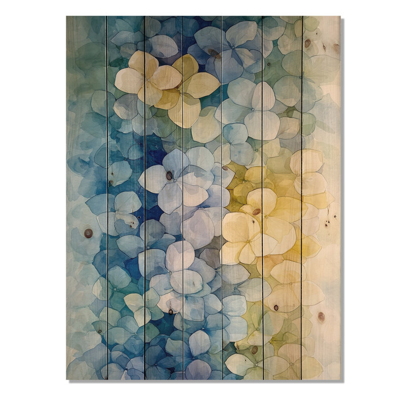 Abstrait horizon d'hortensia de simplicité II - décoration murale en bois d'hortensia - sur bois de pin naturel