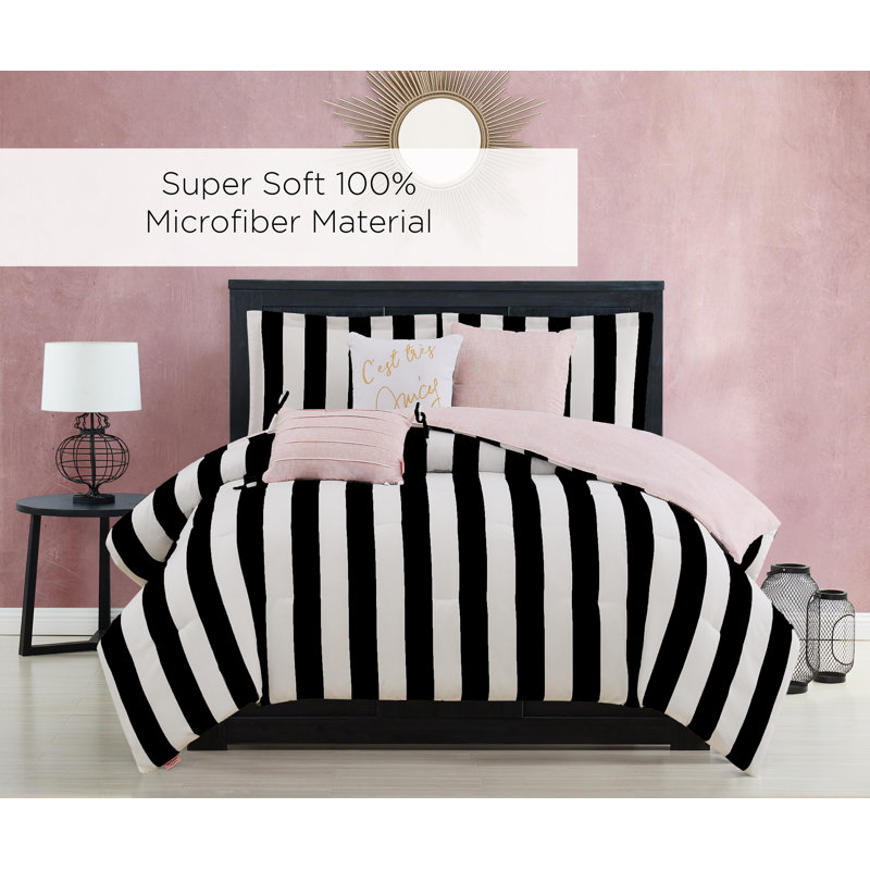 Juicy Couture Cabana Stripe Comforter Sets, Black/White, Twin/Twin XL Comforter + 1 Sham + 3 Throw Pillows
