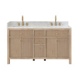 Lala 60" Double Bathroom Vanity with Grain White Engineered Stone Countertop without Mirror