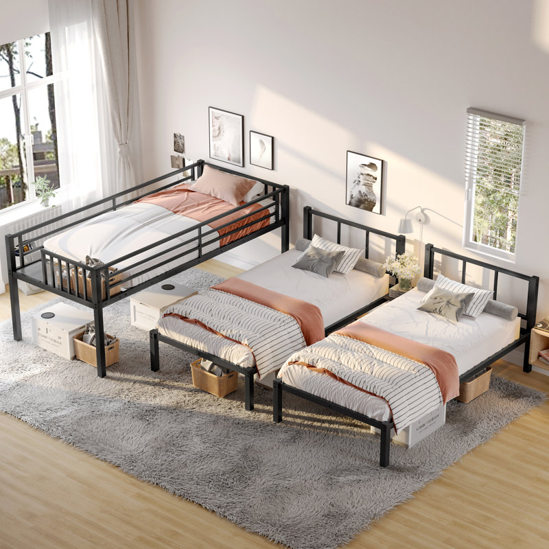 Lit superposé triple en métal noir pour 3 personnes, option simple sur simple et simple TG, conception peu encombrante