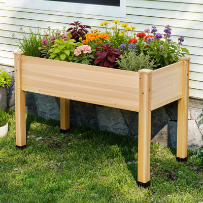 Lit de jardin surélevé Yadid, boîte à fleurs surélevée en bois de 48 po x 24 po x 30 po avec doublure de lit, pieds, cloison, trous de drainage, support pour cour arrière, patio, capacité de 200 lb - bois clair