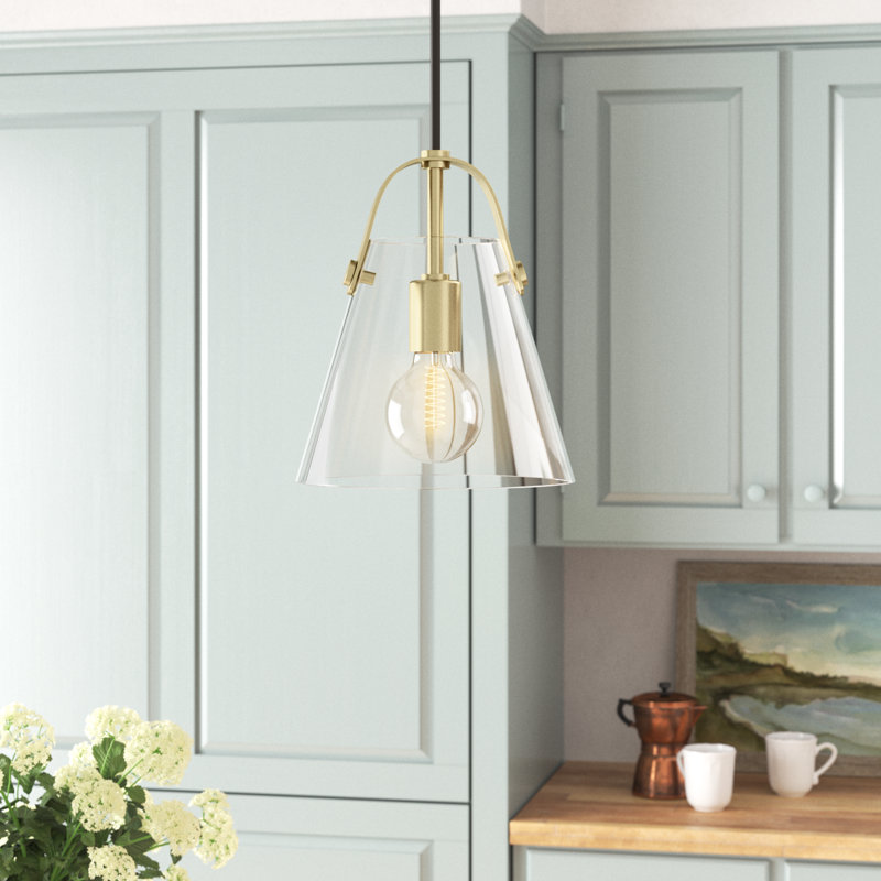 Peonie Flitwick 1 - Light Single Cone Pendant, Aged Brass, 10.5" H x 9" W x 9" D