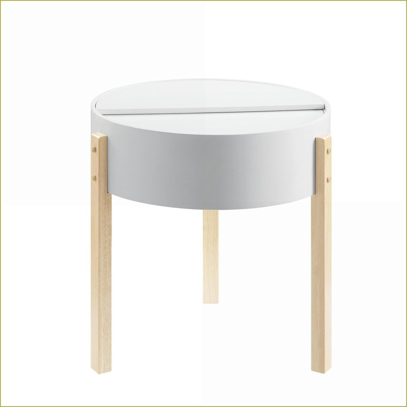 Blanc et blanc Table basse ronde naturelle pour le salon, construction en bois durable avec compartiment de rangement caché