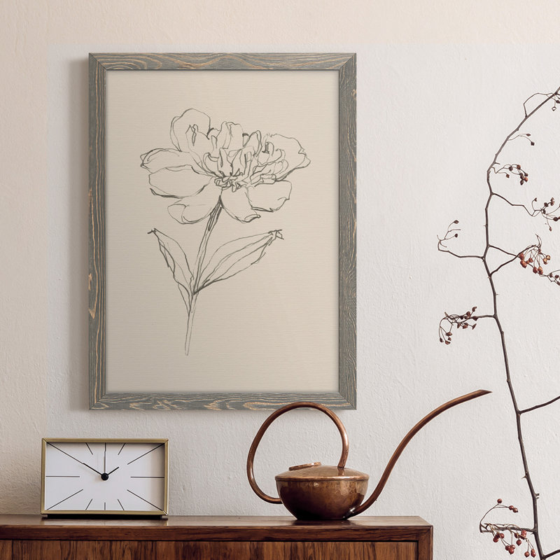 Floral Contour Study III - Peinture sur toile encadrée, Gris, H 20 po x l 17 po x P 1 po