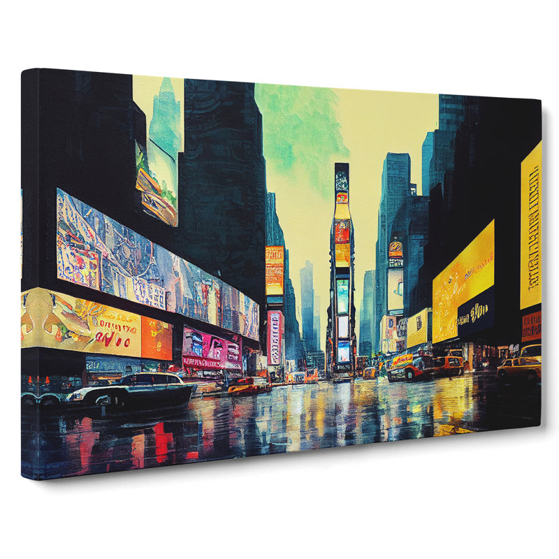 Times Square New York Watercolour Vol.5 - Wrapped Canvas Painting, 35cm H x 50cm W x 3cm D