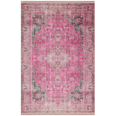 Tapis décoratif rose à motif multicolore rétro