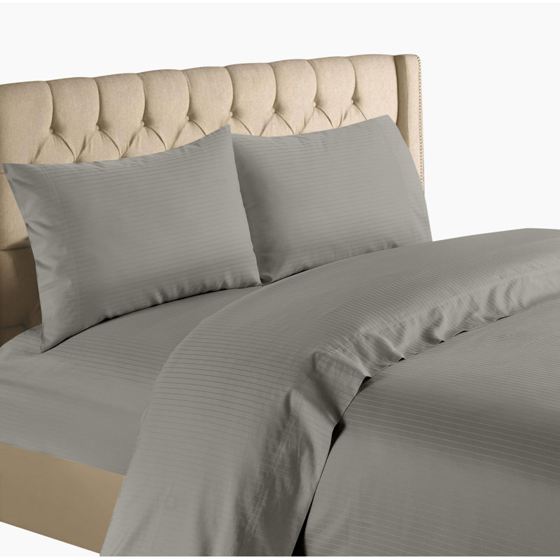 Stripe Weave 1200 Thread Count Striped 100% Cotton Sheet Set, Gray, King Sheet Set + 1 Fitted Sheet + 2 Pillowcases
