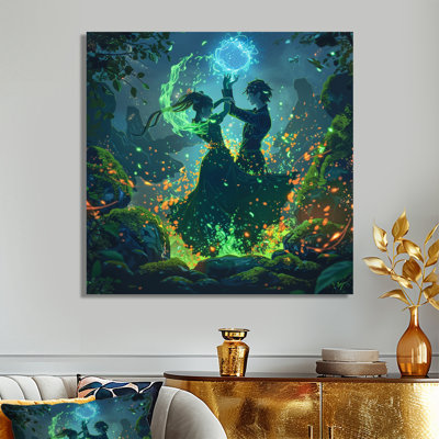 Pleine lune, célébration tribale de la danse dans la forêt magique - danseur, salon d'art mural