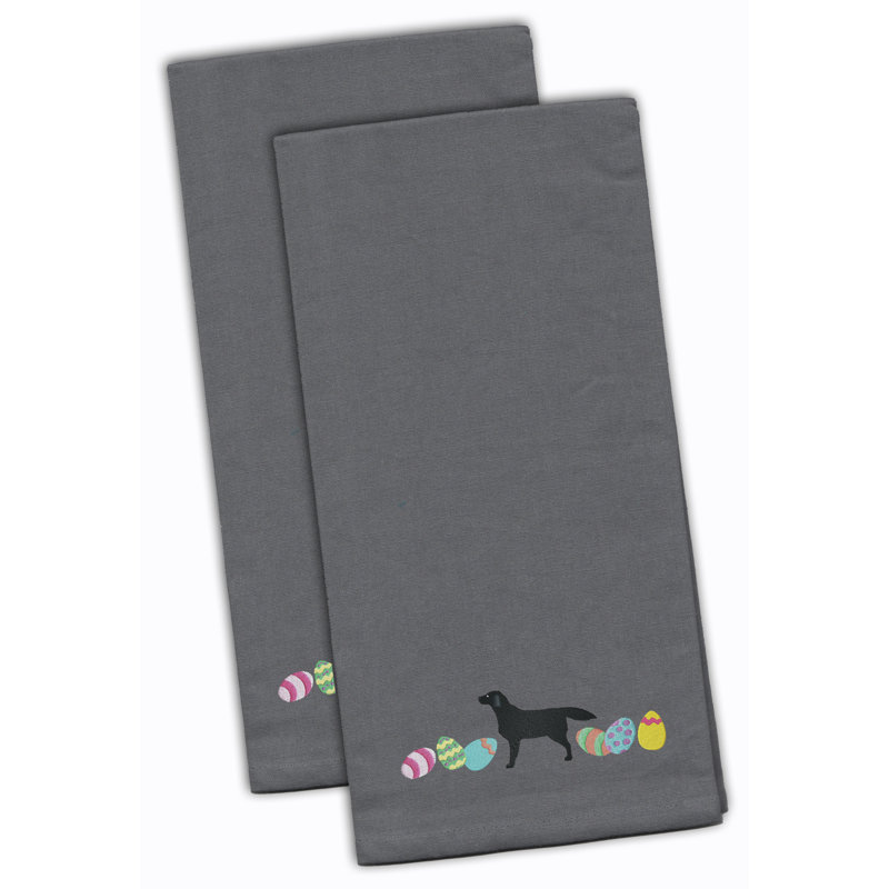Cotton Embroidered Tea Towel Kitchen Towel, Grey, 28" H x 19" W x 0.1" D