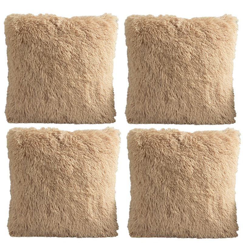 Faux Fur Throw Pillow, Light Brown