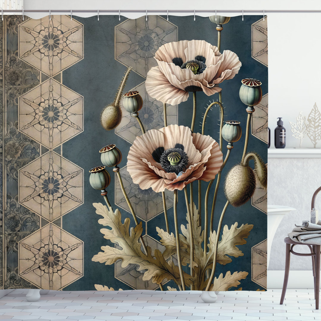 East Urban Home Vintage Shower Curtain Nostalgic Colors Poppy Art East Urban Home 