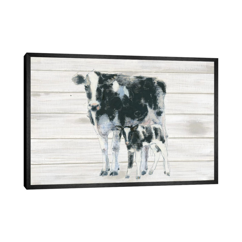 Cow And Calf On Wood by Emily Adams - Gallery-Wrapped Canvas Giclée on Canvas, 152.5 cm H x 101.5 cm W, Black Framed